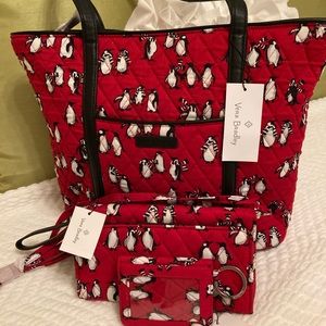 Vera Bradley Playful Penguins Red Set NWT